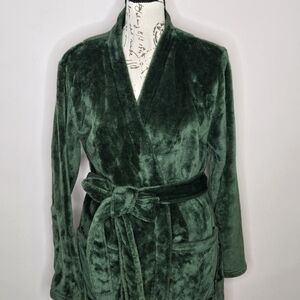 Rongtai Green Plush Long Robe with Pockets and Ties Size Medium